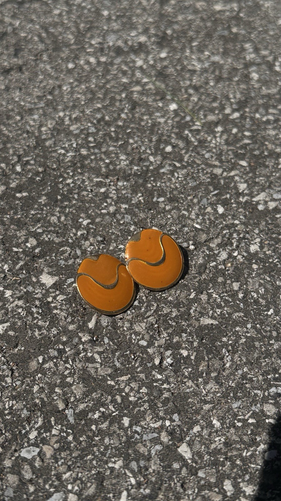 Vintage Gold & Brown Enamel Heart Stud Earrings, Butterfly Back Post