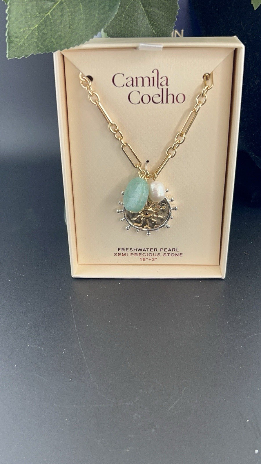 NWT Camila Coelho Sun Evil Eye Necklace Freshwater Pearl Semi Precious Stone
