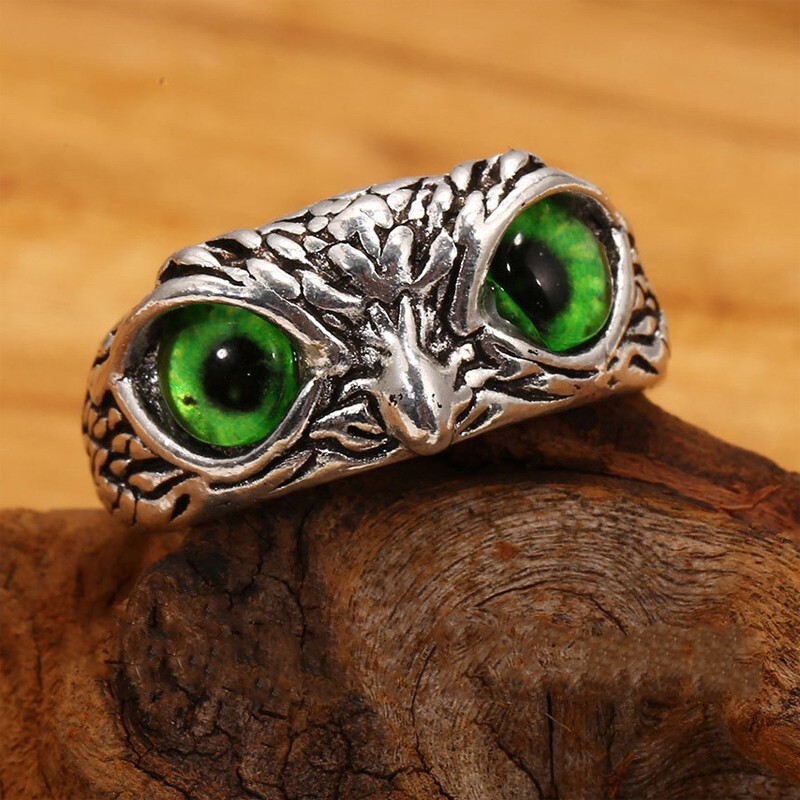 Adjustable Demon Owl Eye Ring – Gothic Animal Jewelry with Lucky Symbol