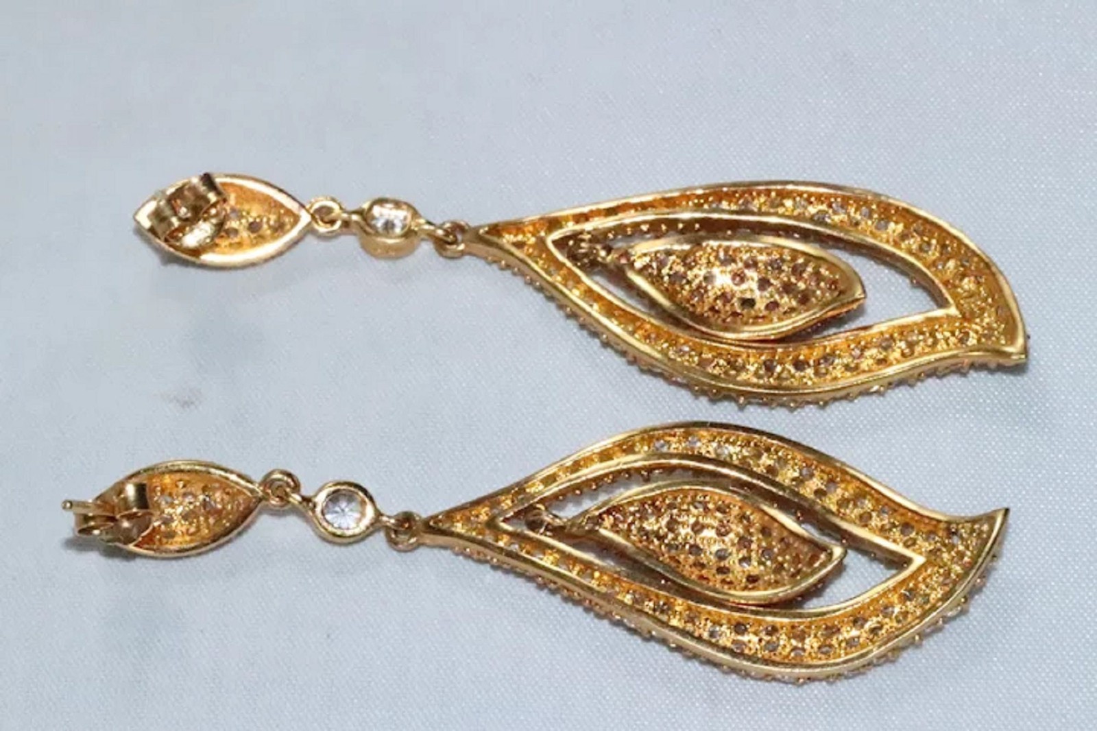 Sterling Silver Yellow and Pink Gold Overlay Pave Cubic Zircon Chandelier Tear