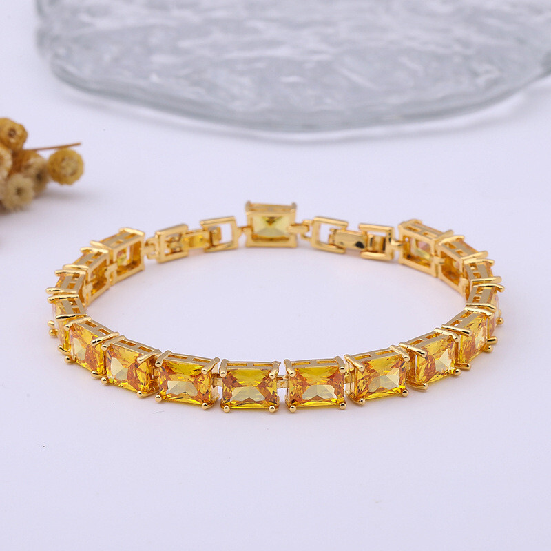 New Handmade Women Party Xmas Jewelry Gifts Yellow Citrine Gems Bracelets Gold