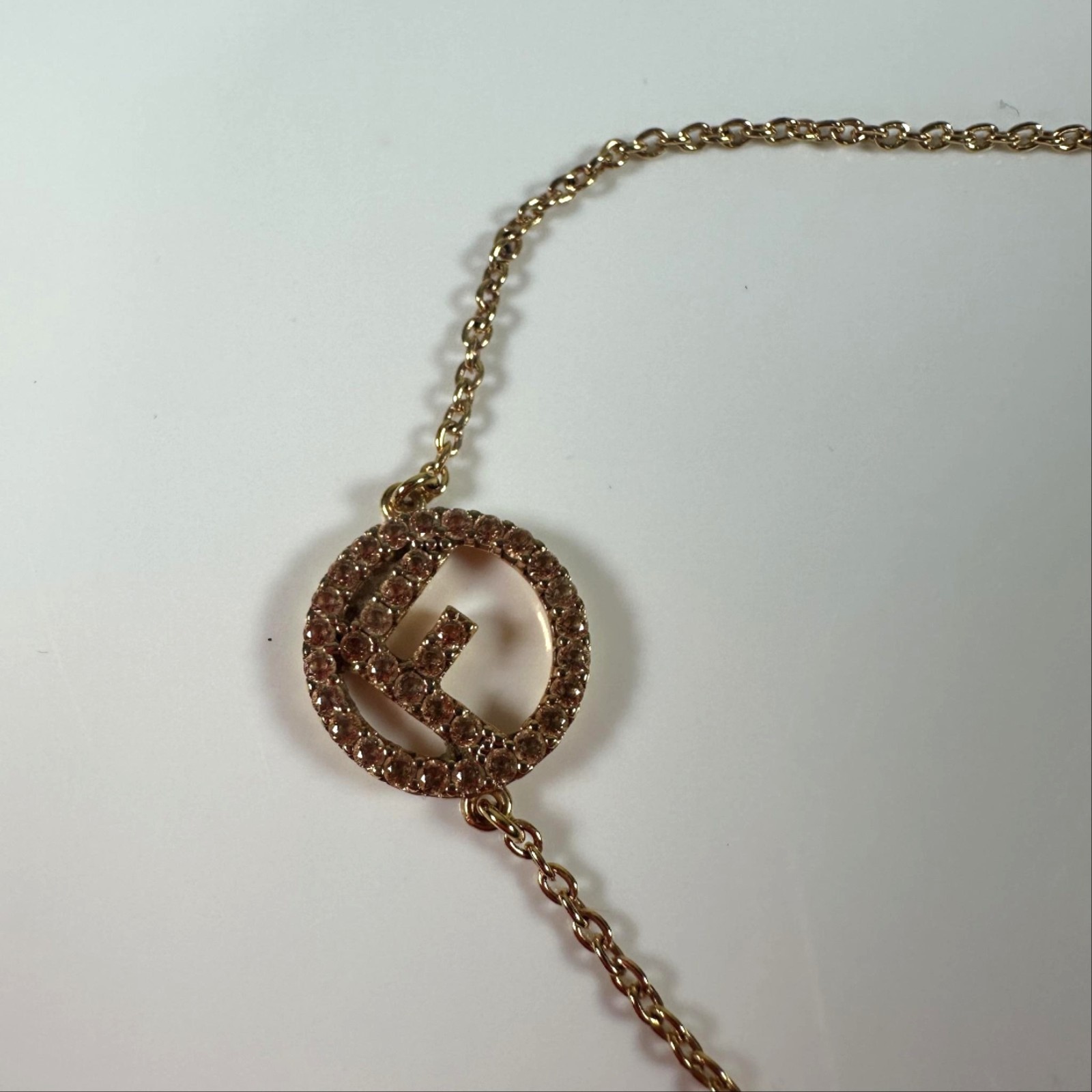 Fendi F Is For Gold Tone Crystal Logo Charm Chain Bracelet Made In Italy