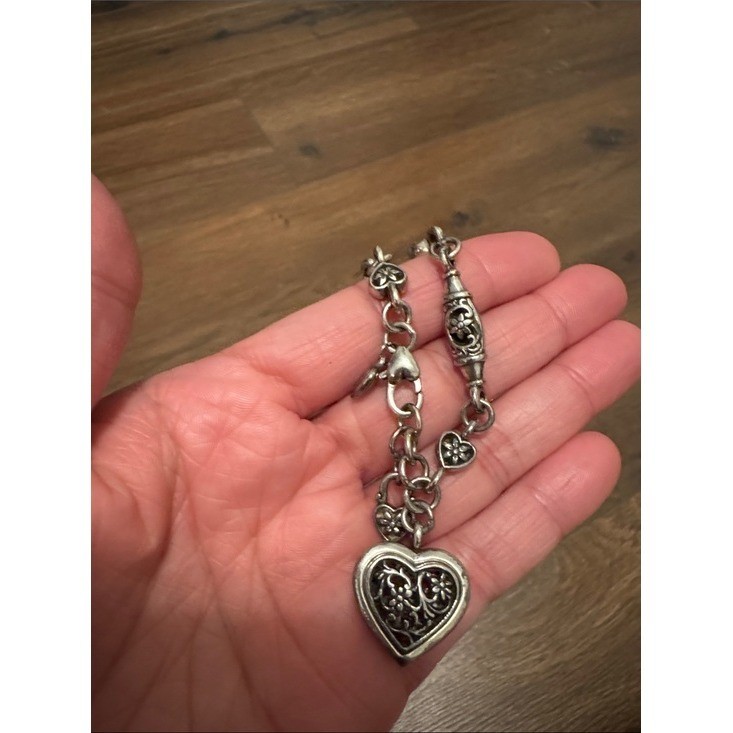 Brighton Silver Tone Filigree Heart Necklace and Bracelet Set Floral Jewelry