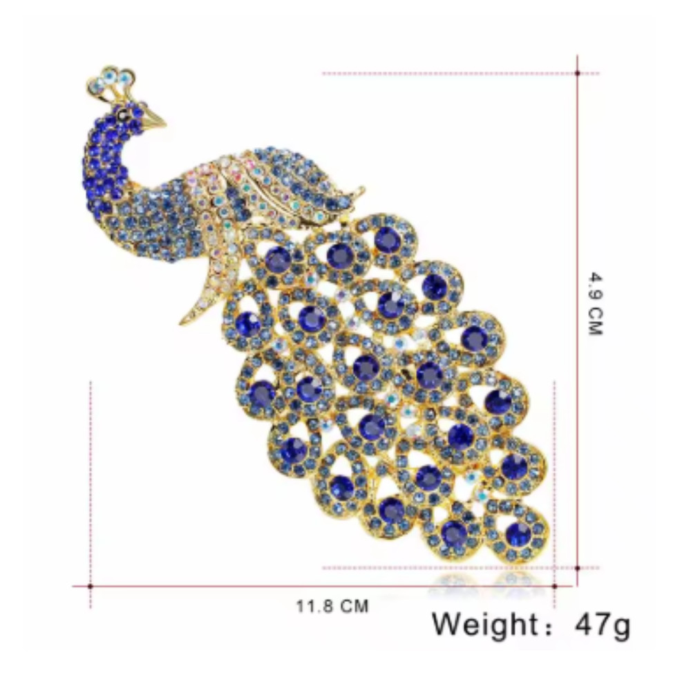 Vintage Style Peacock Bird Blue Rhinestone Crystal Cyan Bird Brooch Pin Pendant
