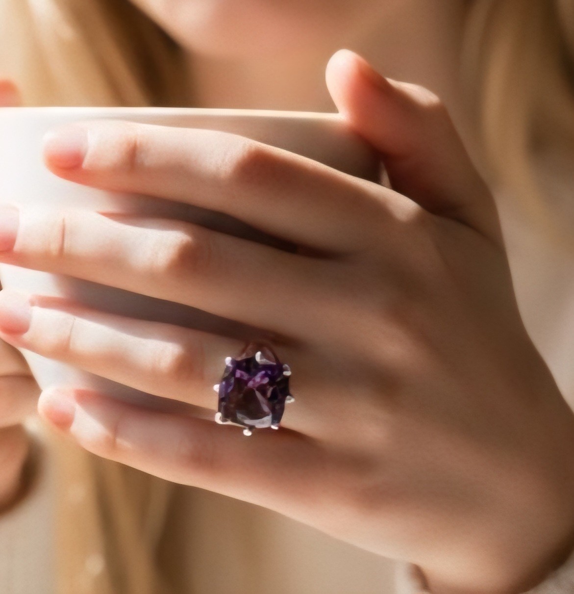 Sterling Silver Cushion Red Amethyst Cocktail Ring Prong Set Size 6.5