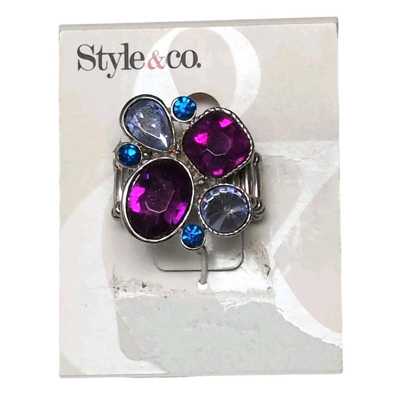 Style & Co Cluster Ring Faux Gemstones One Size Fits All Elastic Band Jewelry