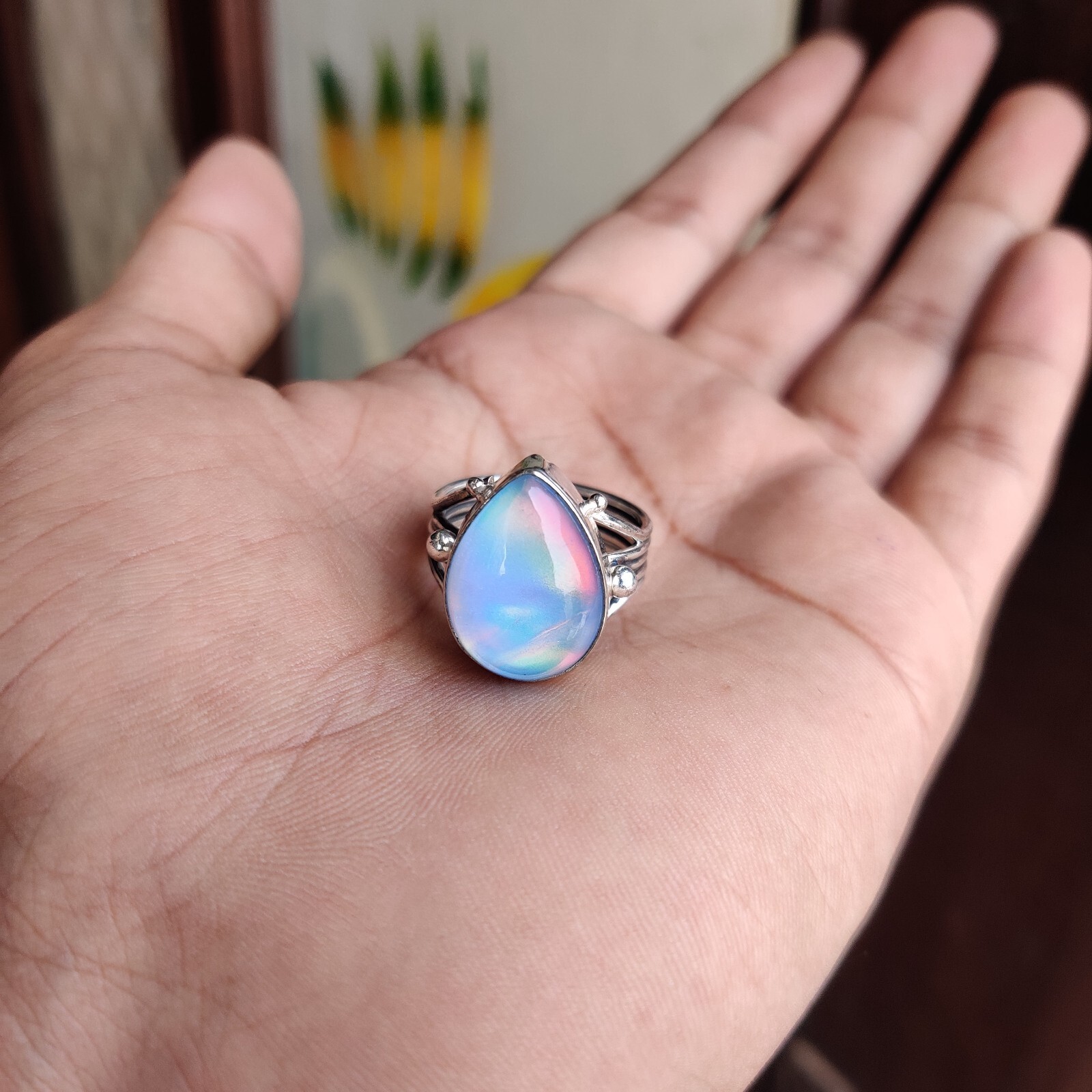 New Aurora Opal Gemstone Ring 925 Sterling Silver christmas Gift Wife Gift Ring
