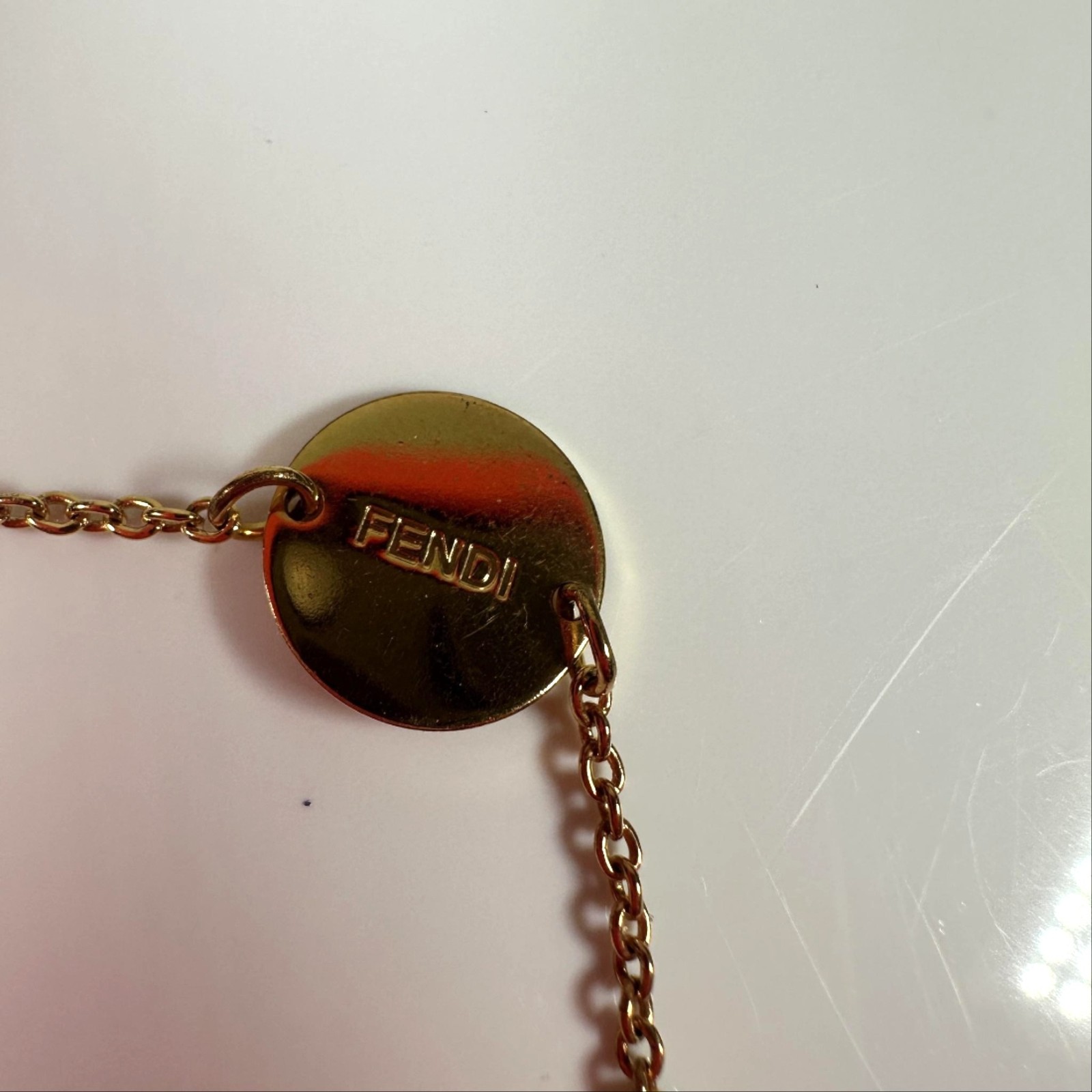 Fendi F Is For Gold Tone Crystal Logo Charm Chain Bracelet Made In Italy