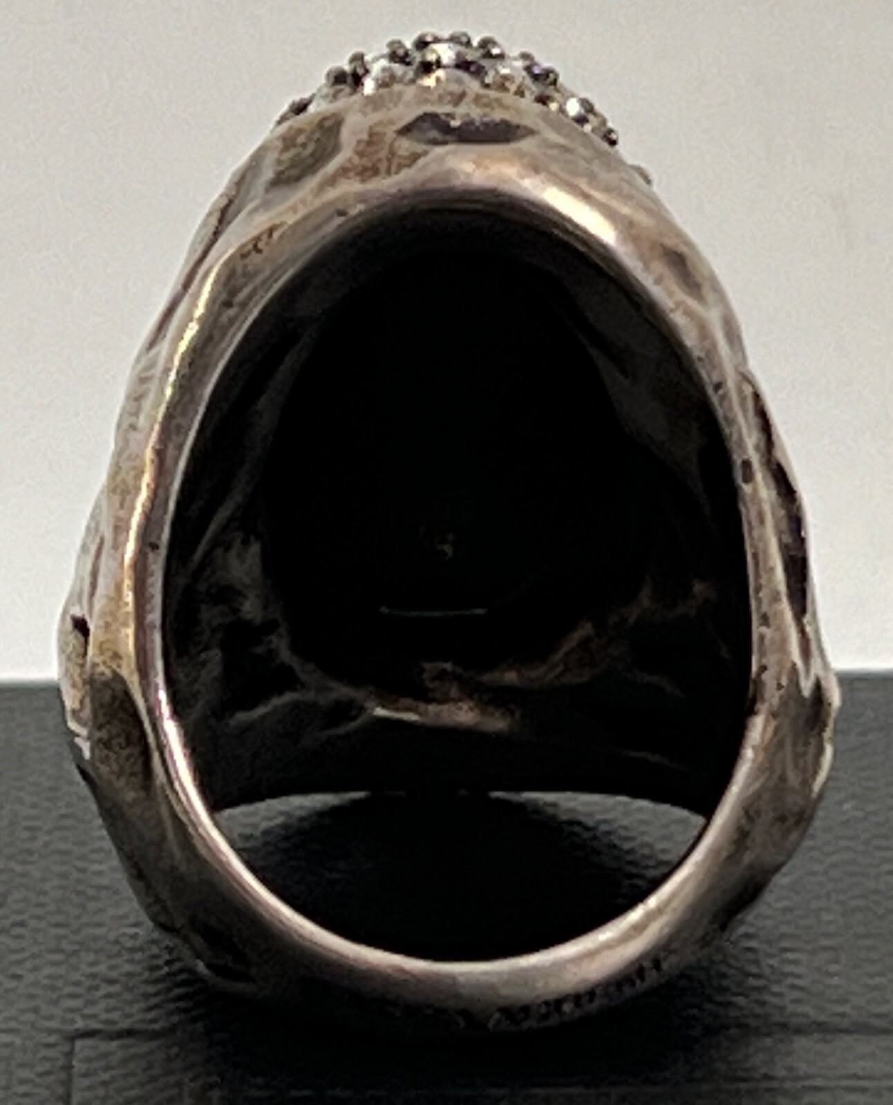 NIB Saint Laurent YSL Crystal Egg Molten Silver Brass Dome Cocktail Ring 7 $895