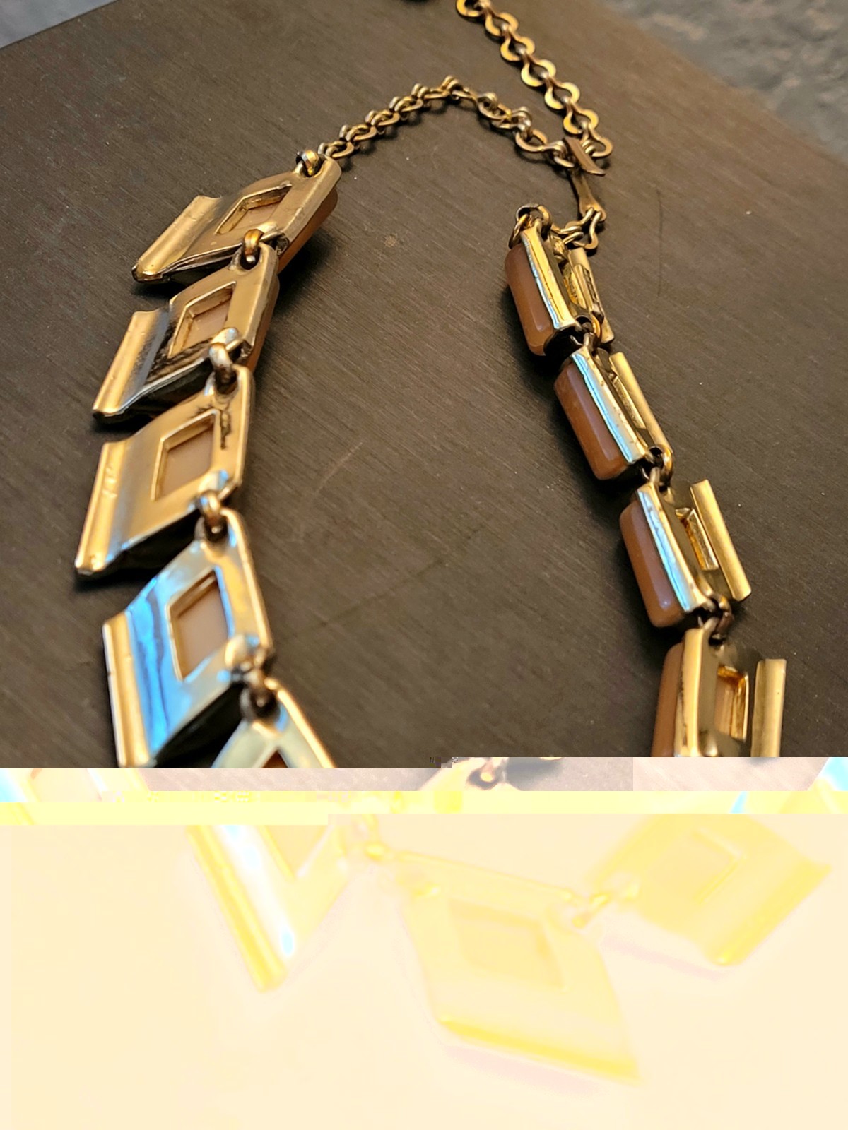 Vintage Charel Signed Gold/Beige Tone Geometric Oval Link Statement Necklace