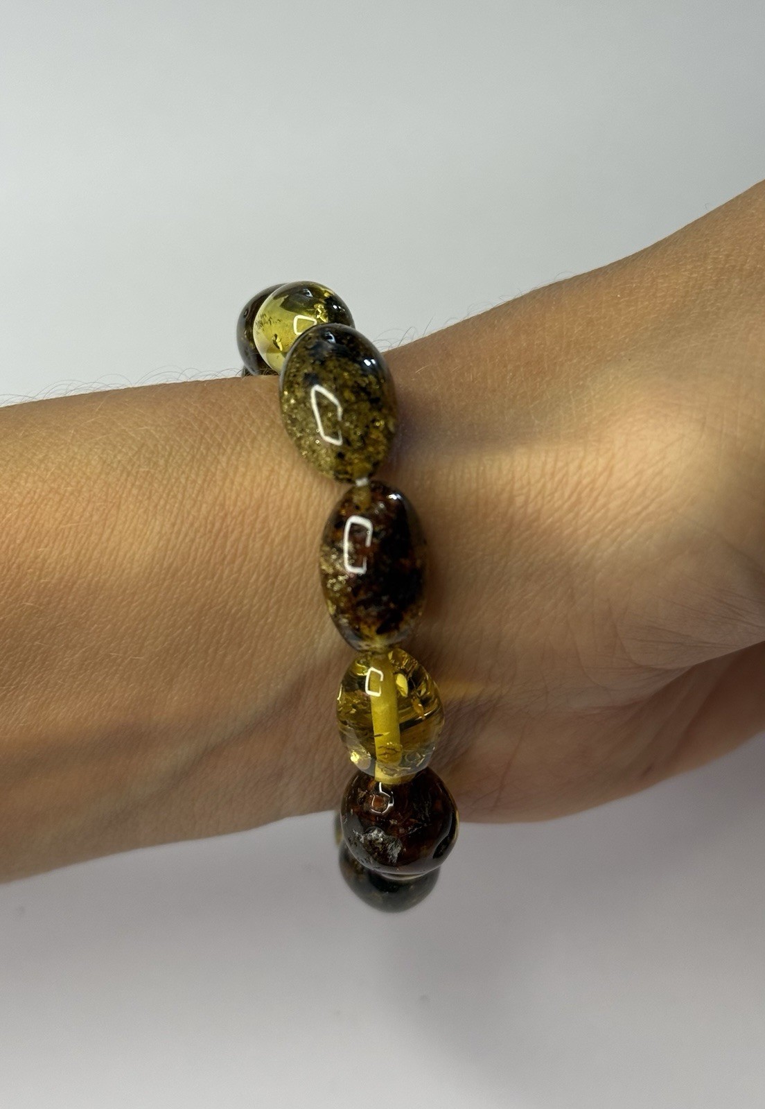 Genuine Natural OLIVE Shape Amber Stone Bracelet.Greenish Amber Stone Bracelet.