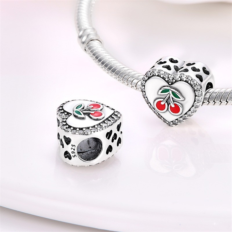PANDACH 925 Sterling Silver Fruit Heart Bead Charm, Cute Friendship Jewelry Gift