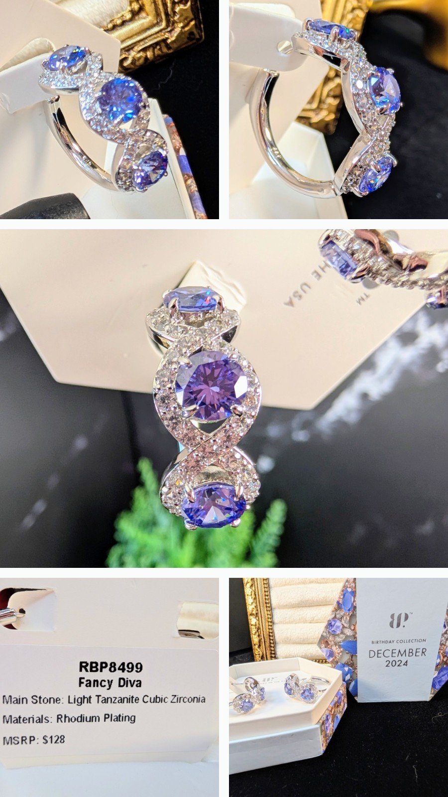 Bomb Party December 2024 Fancy Diva RBP8499 Tanzanite Rhodium Hoops