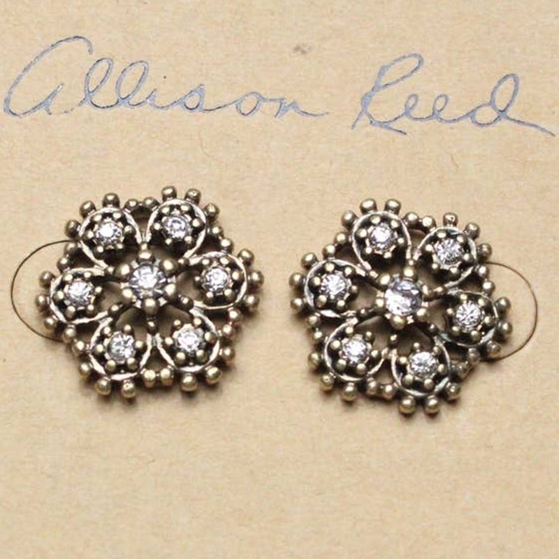 Allison Reed Gold Rhinestone Crystal Round Stud Post Fashion Earrings ~ NEW