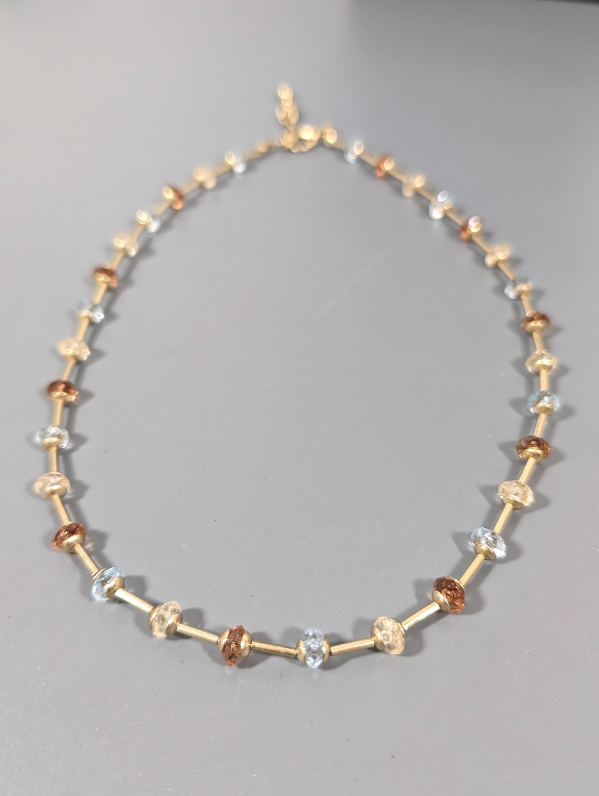 Blue Champagne Beige Bead Dainty Gold Tone Chain Neckalce 17 in