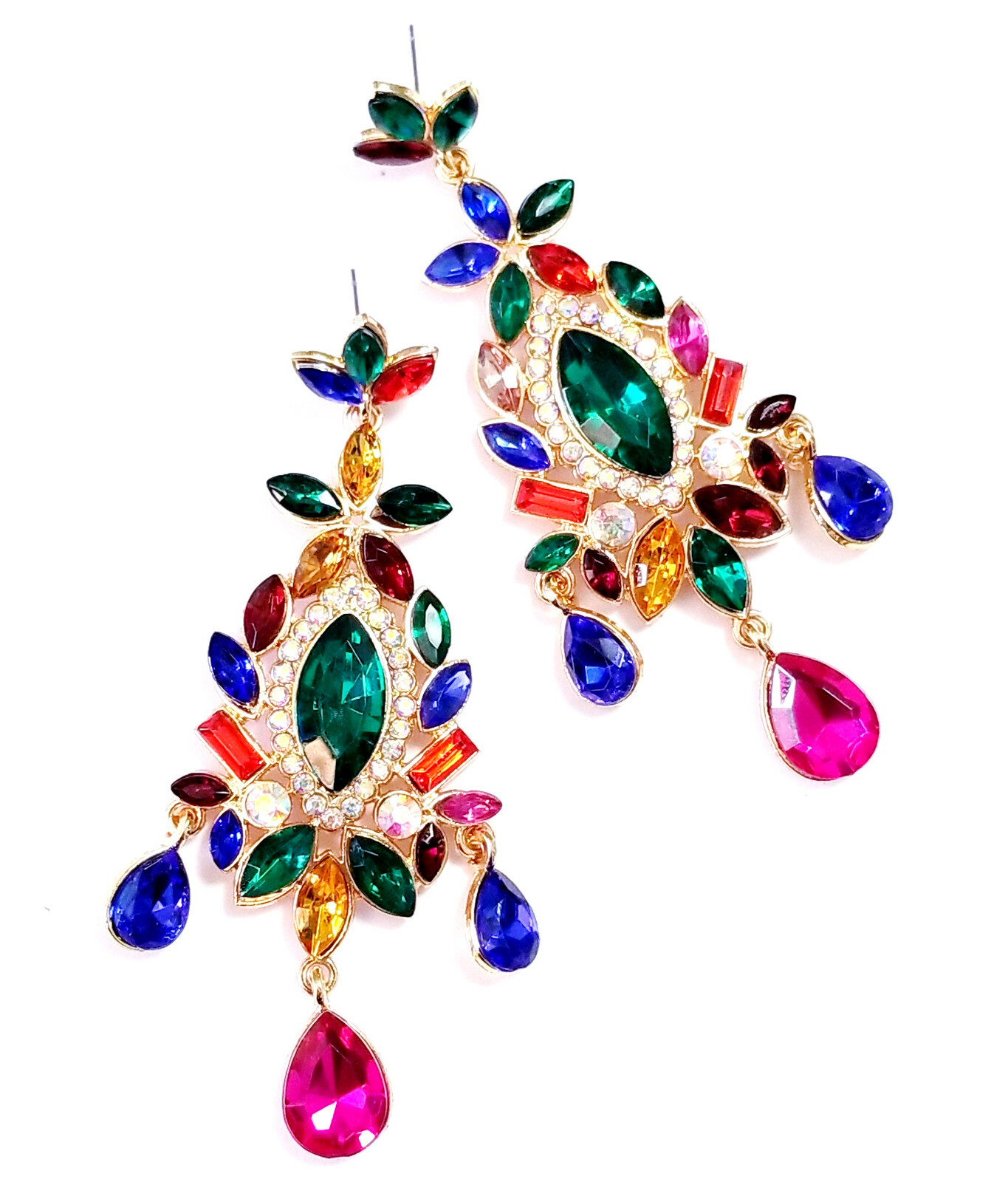 Chandelier Earrings Rhinestone 3.5 in Multi Color