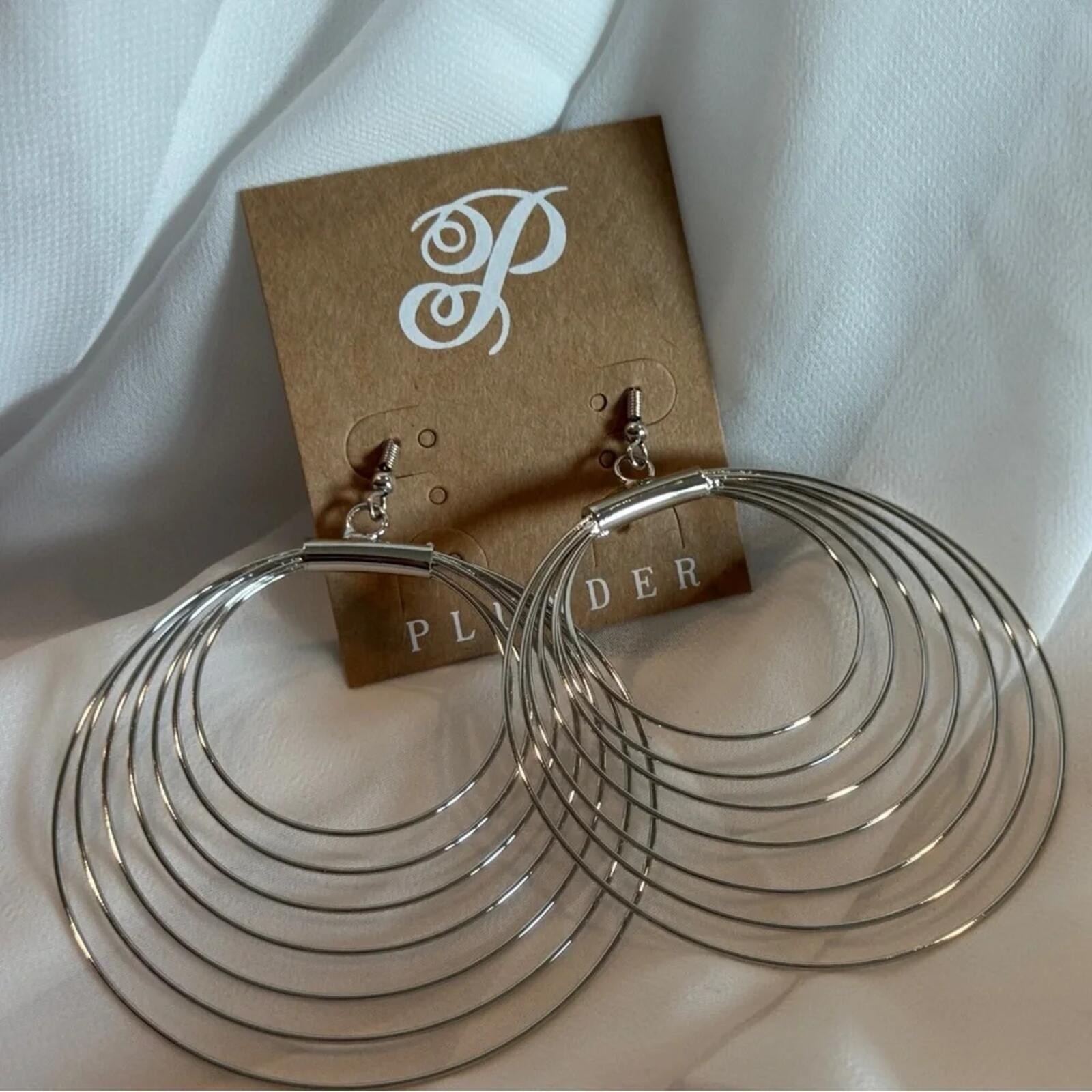 NWT Plunder Silver Multi-Ring Hoop Earrings