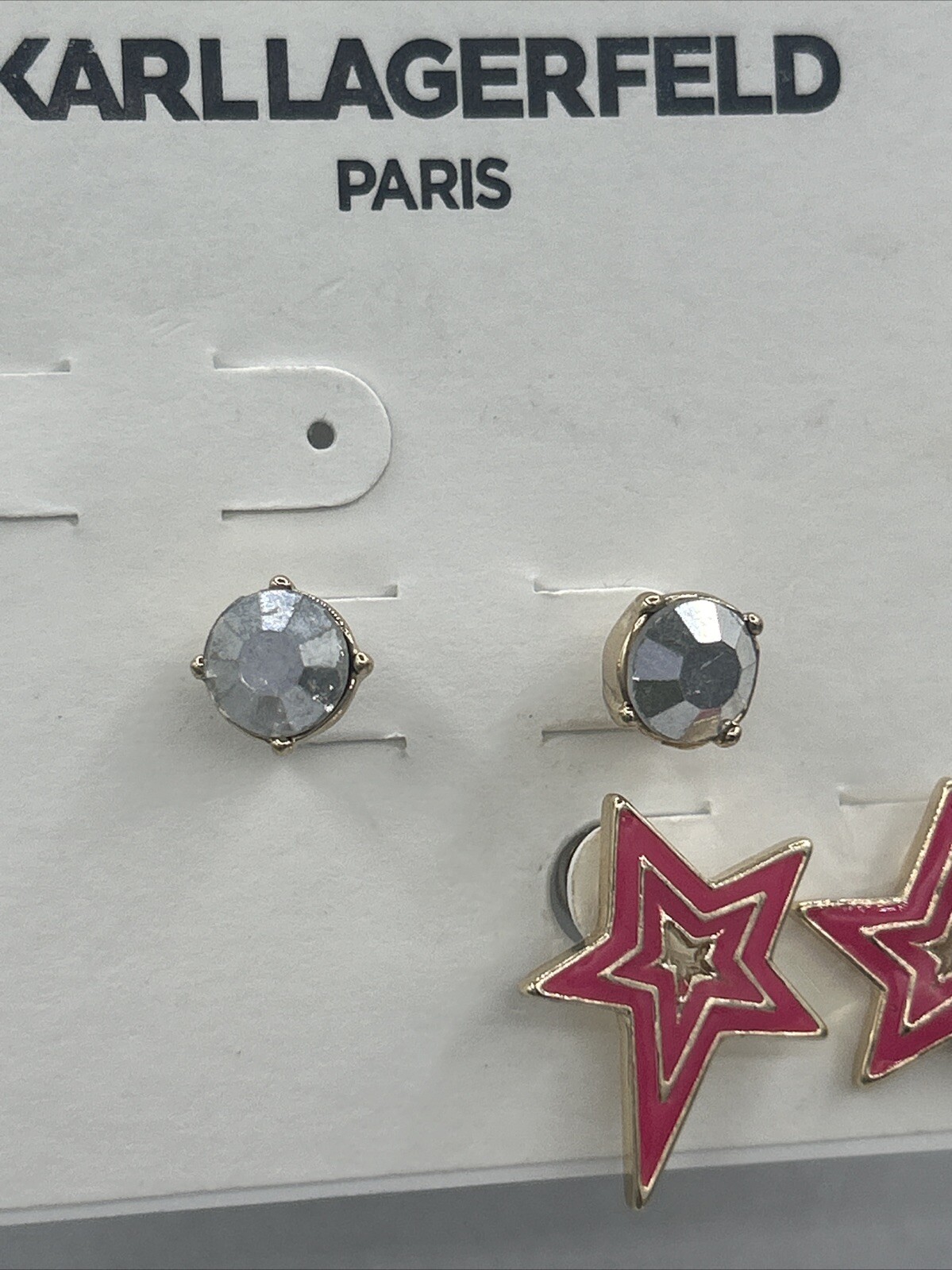 Karl Lagerfeld Paris Post & Stud Earrings, Gold Tone, Pink Stars, 2-Pair Set