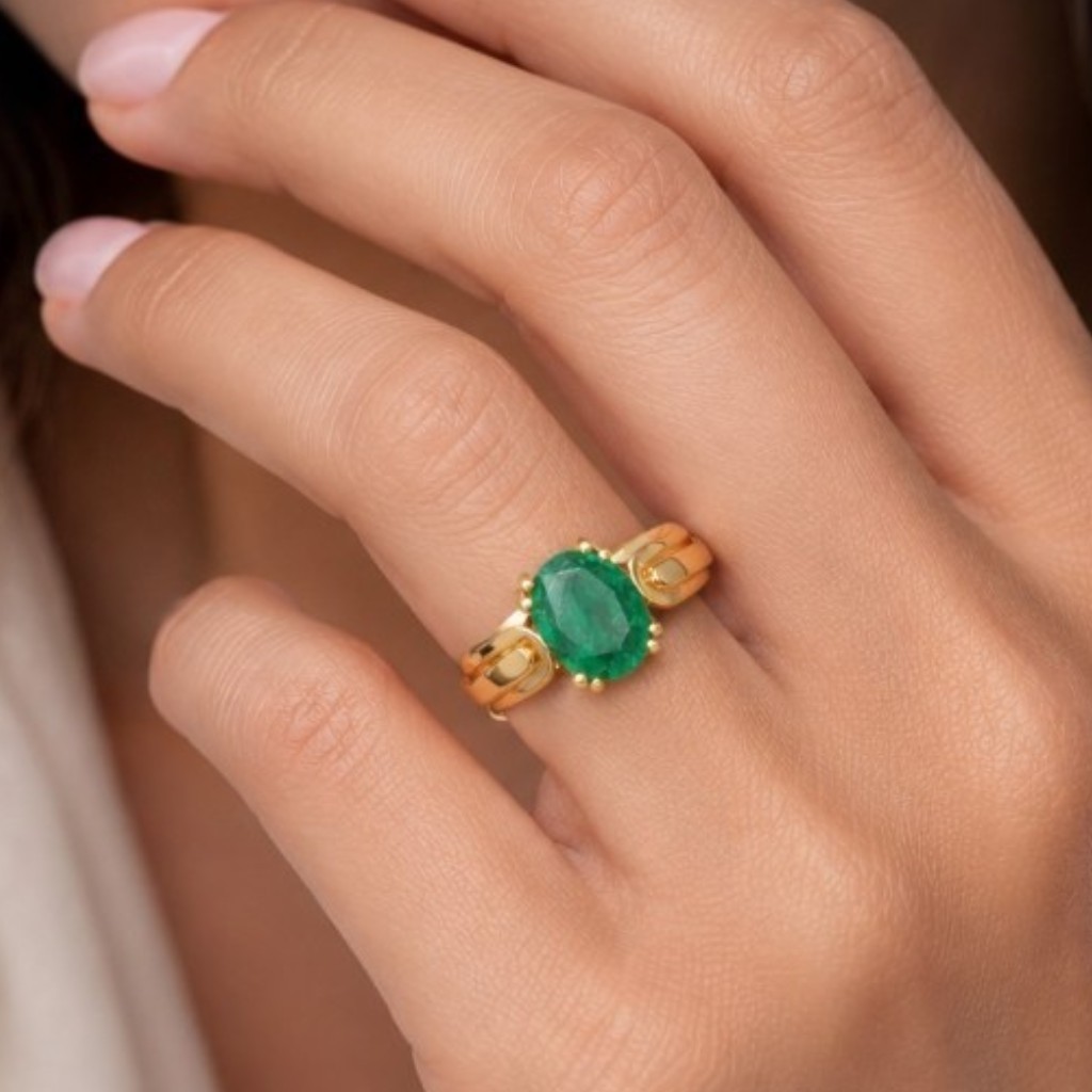 Certified 6.60 Ct Emerald Ring Natural Gold Plated Adjustable Men Women Gift