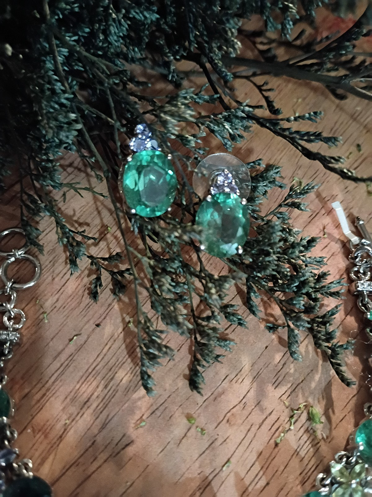 Sterling Silver 925 (STS) Teal Peacock Quartz Multi Gemstone Bracelet & Earrings