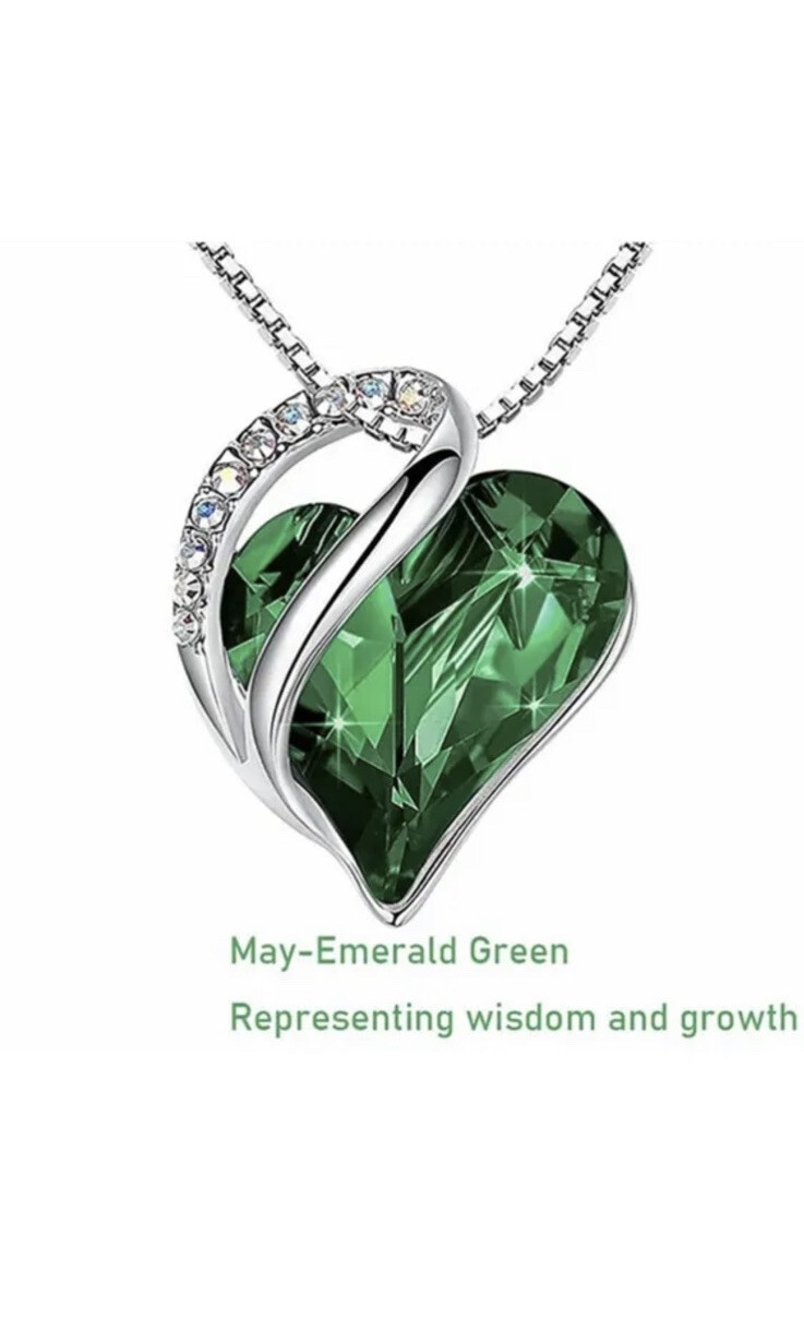 Women Birthstone Heart Silver Necklace Love Crystal Pendant Lady Fashion Gift