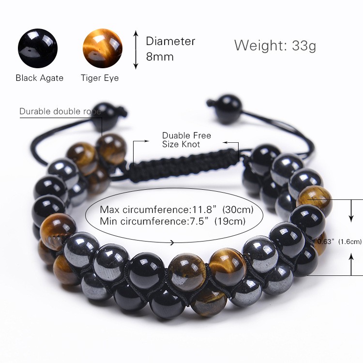 Men 8mm Beads Bracelet Triple Protection Black Obsidian Hematite Bracelet