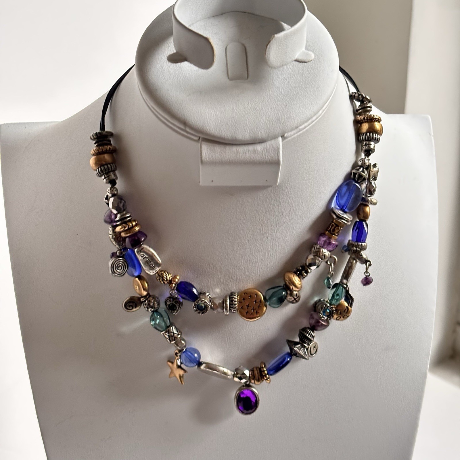 Vintage Unsigned Chico’s Charm Necklace Boho Colorful Dangle Beaded L676