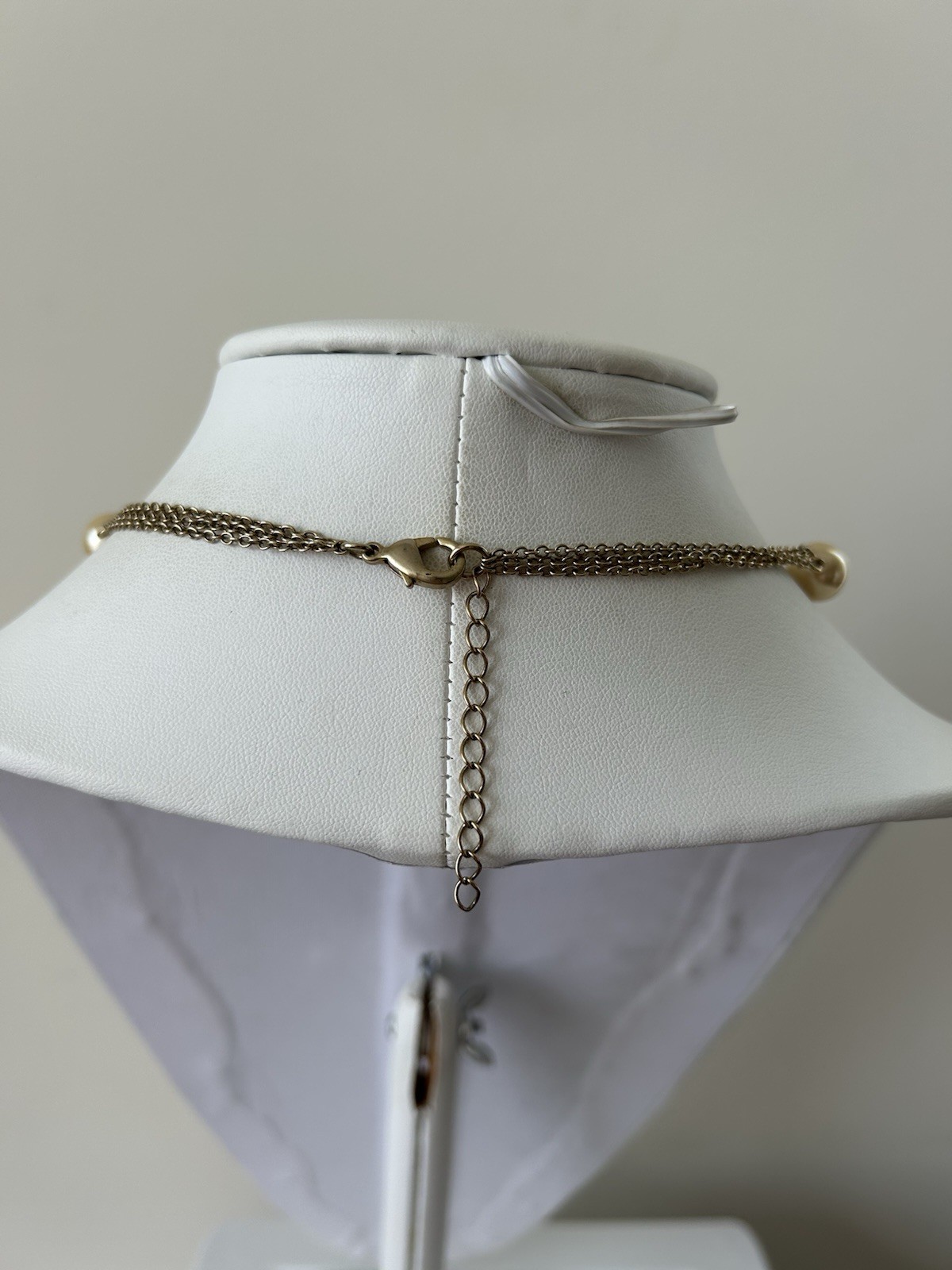 Multi Strand Gold Faux Pearl & Chain Statement Necklace 18”