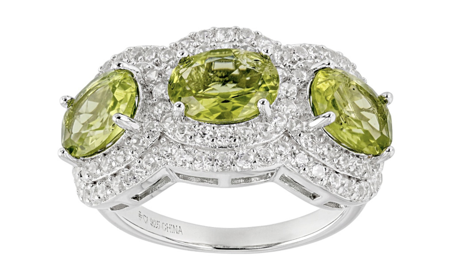 GREEN PERIDOT RHODIUM OVER STERLING SILVER RING SIZE 6 7 8 9 10