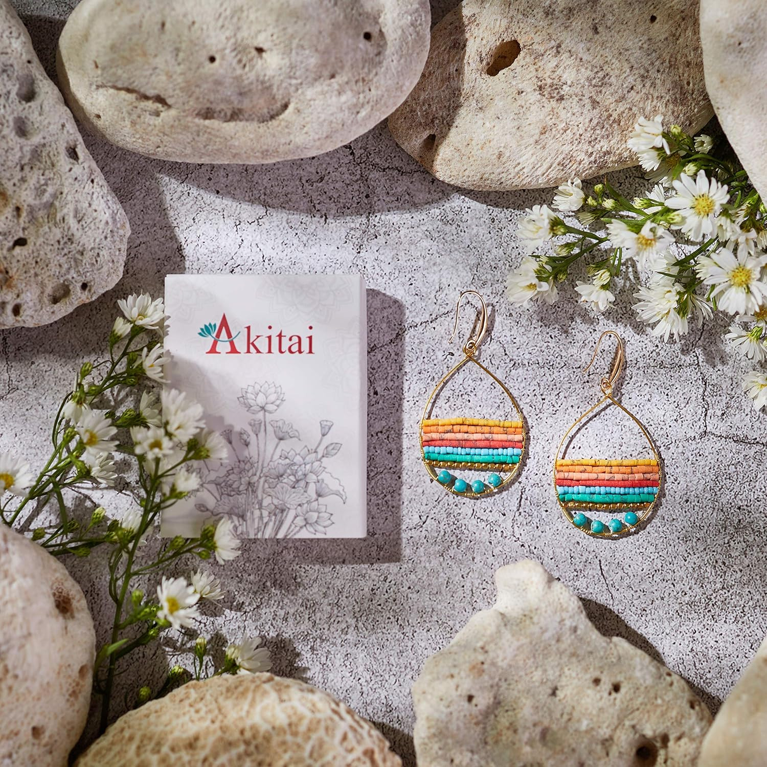Handmade Boho Teardrop Earrings for Women – Silver and Gold Dangle Hoop. Colorfu