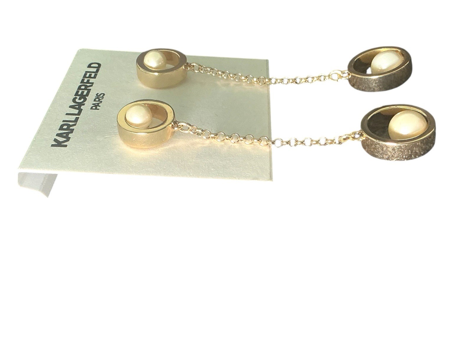 Karl Lagerfeld Paris Gold Pearl Circle Chain Drop Earrings NWT