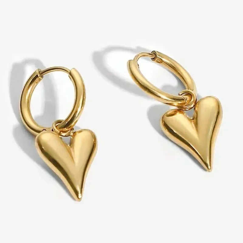 Fashion Jewelry Stainless Steel Chic Heart Huggie Hoop Earrings Charm Gold Color