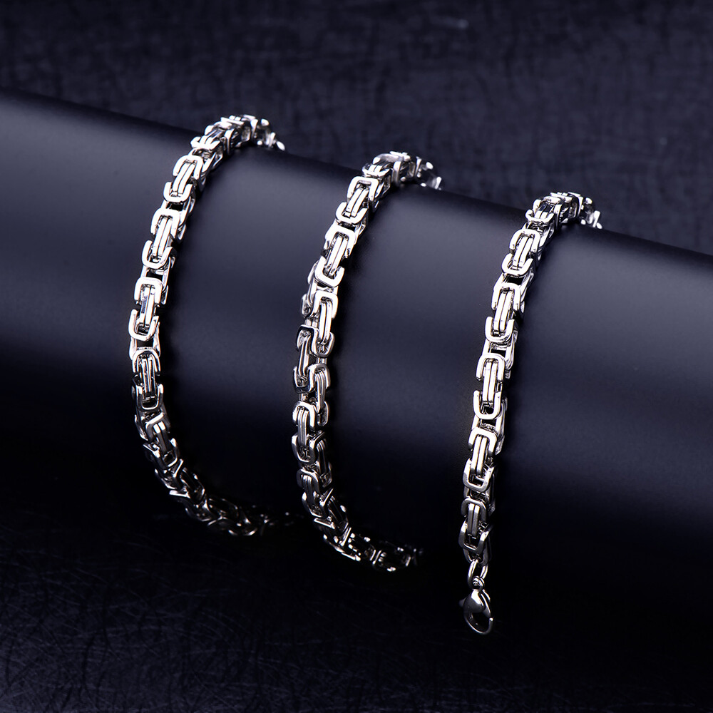 18-40″MEN’s Stainless Steel 4mm/6mm/9mm Silver Byzantine Box Link Chain Necklace