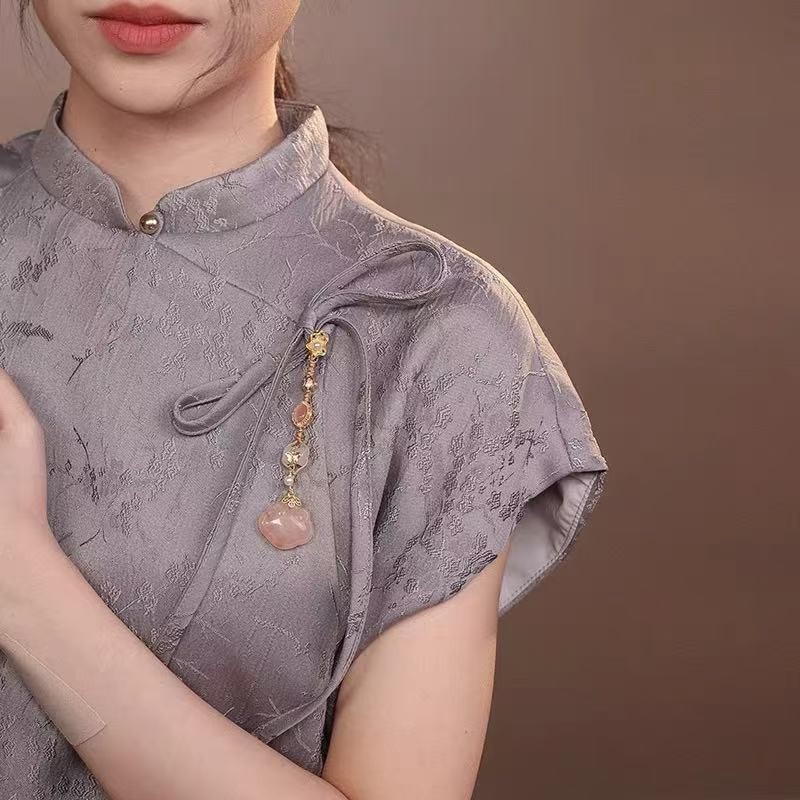 Chinese Hanfu Qipao Waist Hanging Ornament, Gold Plated Jade Bead Tassel Pendant