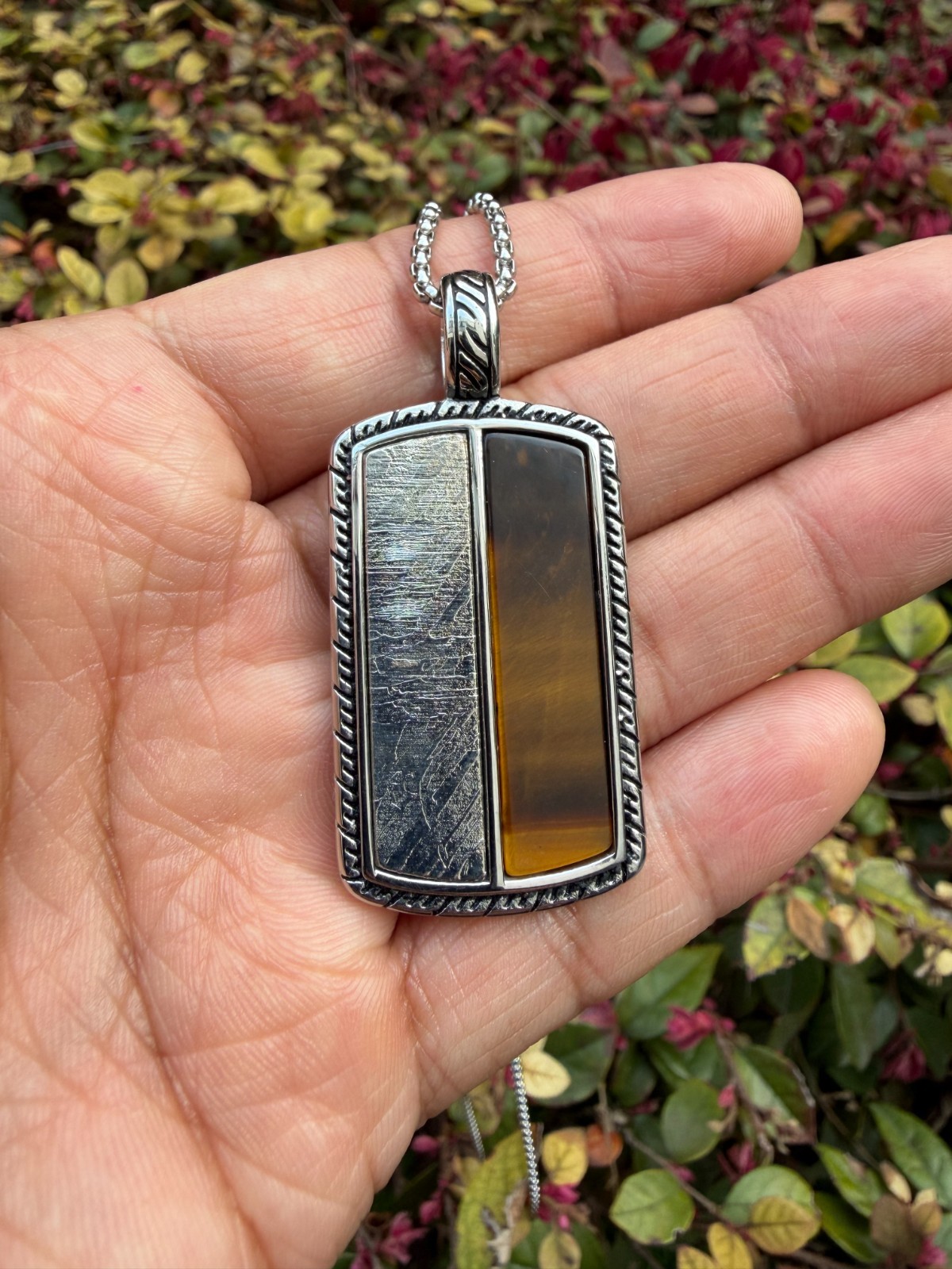 Natural Meteorite Tiger Eye Pendant Gemstone Jewelry Gift for Men Women