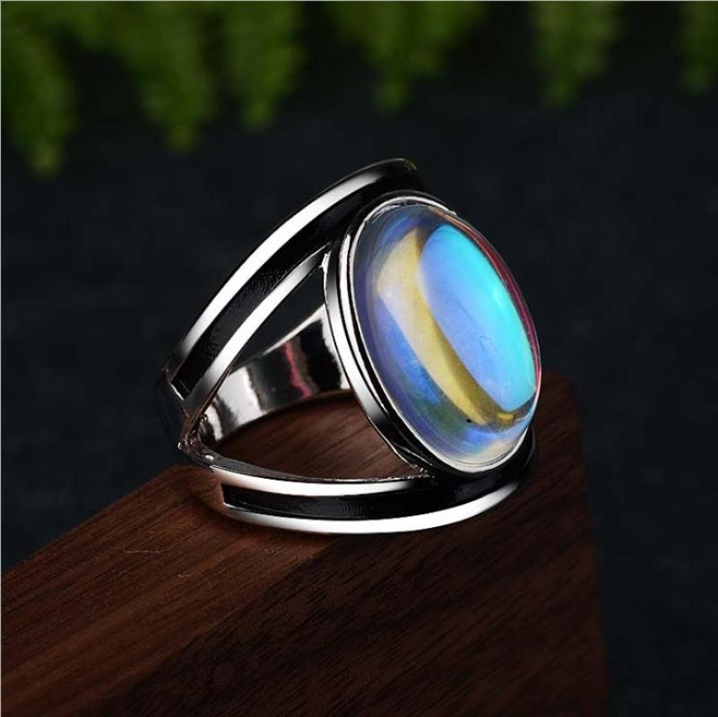 Anillo De Piedra Lunar Natural Azul Para Mujer Joyería Plata Moda Lujo Elegante