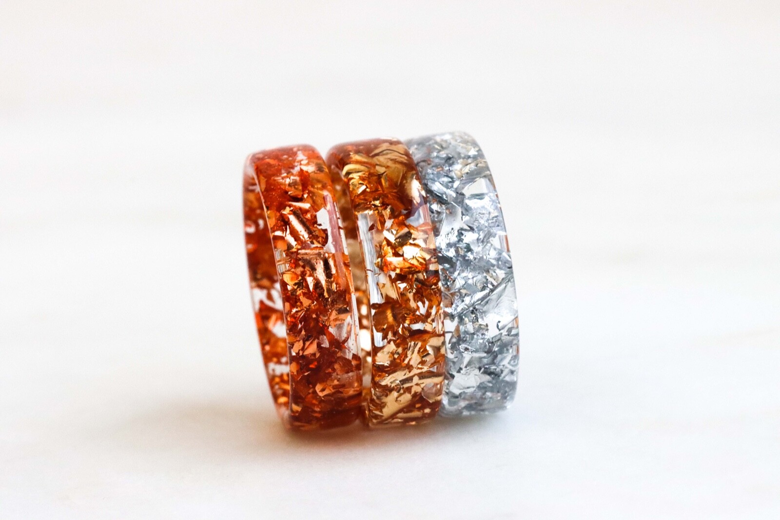 Handmade Resin Ring with Silver Flakes – Unique Gift for Women & Men