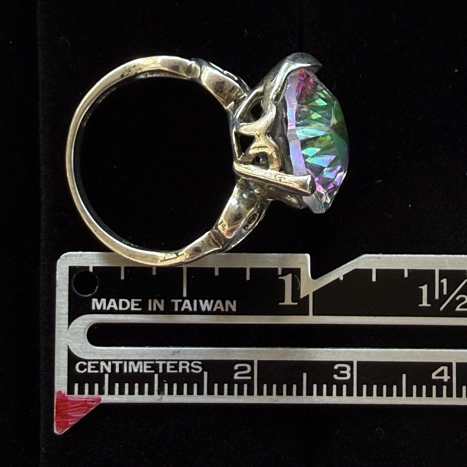 LUCCN Sterling Silver Floral Shank Large Oval Brilliant Mystic Topaz Ring Size 7