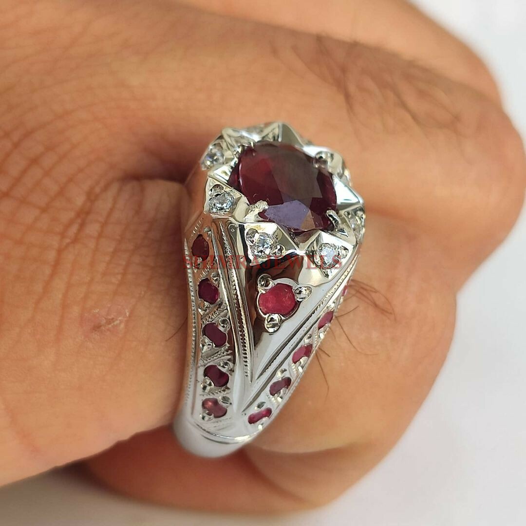 Heated Ruby Gemstone with 925 Sterling Silver Ring for Men’s #680