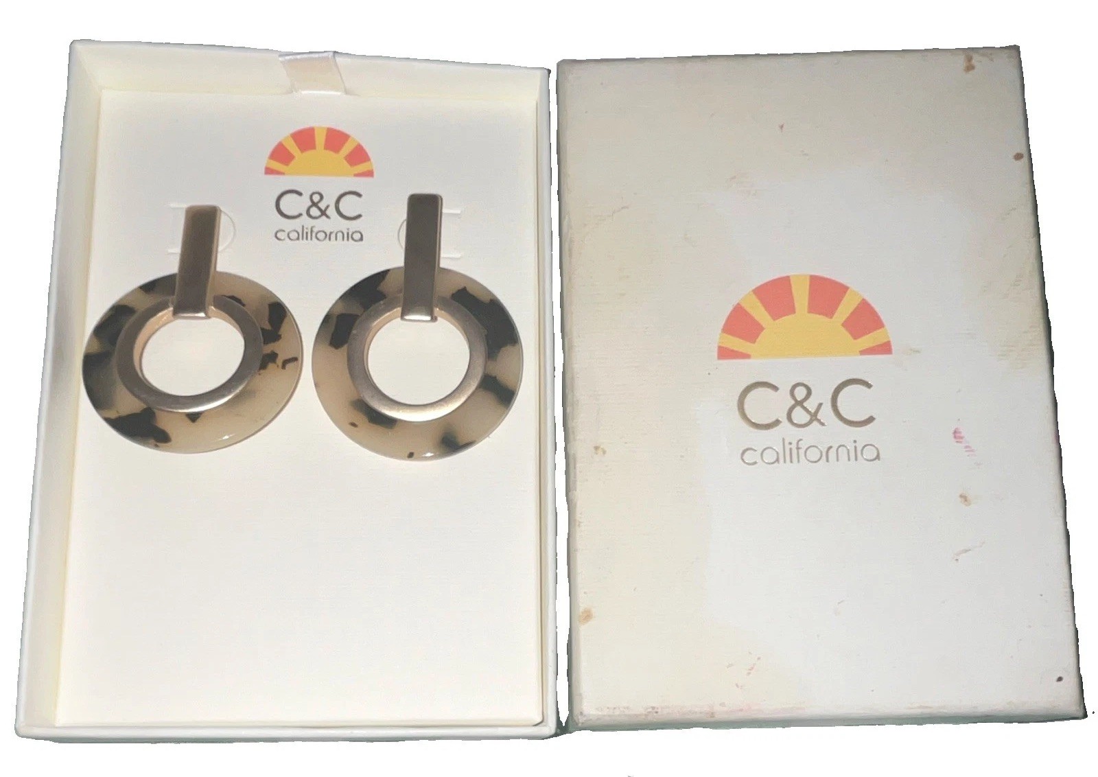 C&C California Round Resin Tortoise Shell Dangle/Drop Earrings Post No Stone