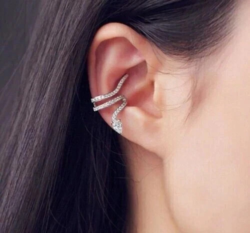 925 Silver Simulated Diamond Snake Ear Cuff Earrings 14K White Gold Plated