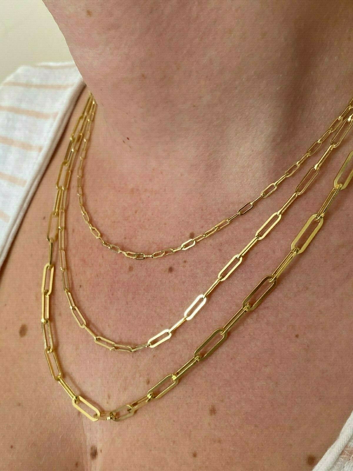 Cadena Paperclip Rolo Plata 925 Sólida Baño Oro 14k Collar Italiano Hombre Mujer