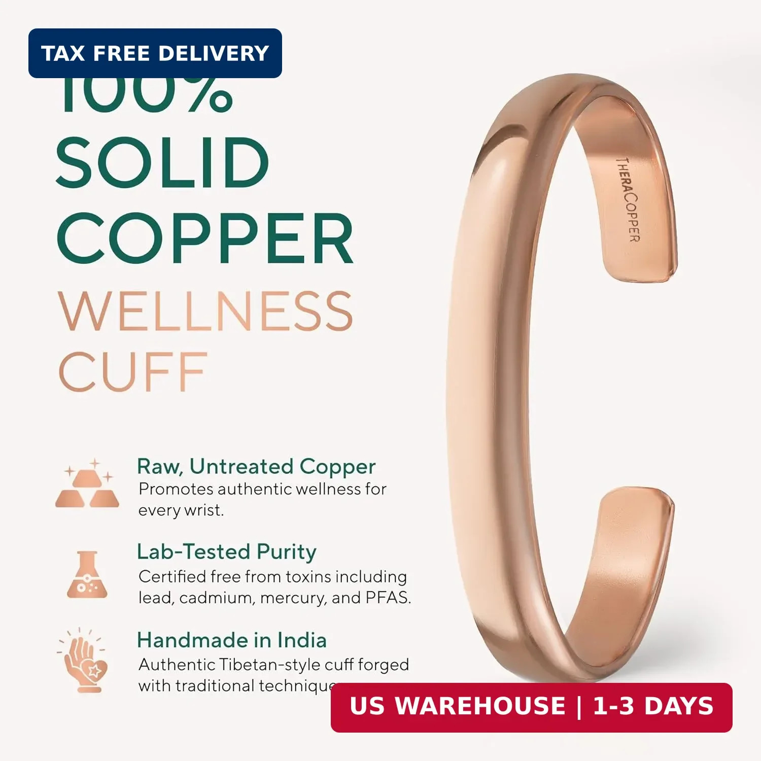 TheraCopper Copper Bracelet for Men & Women – 100% Pure Copper Bracelets – Raw,