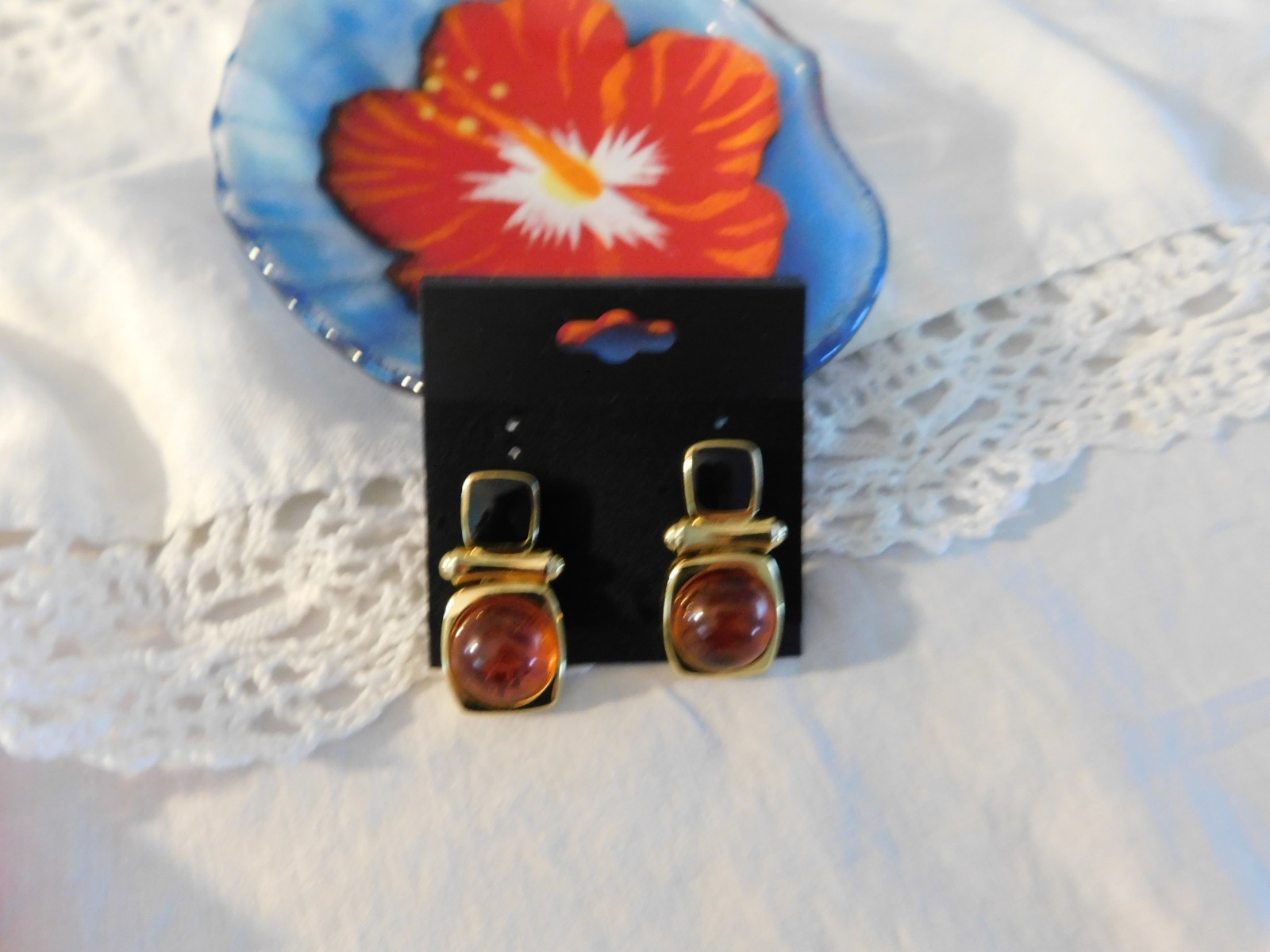 Joan Rivers Classics Collection Faux Amber Enamel Clip On Earrings