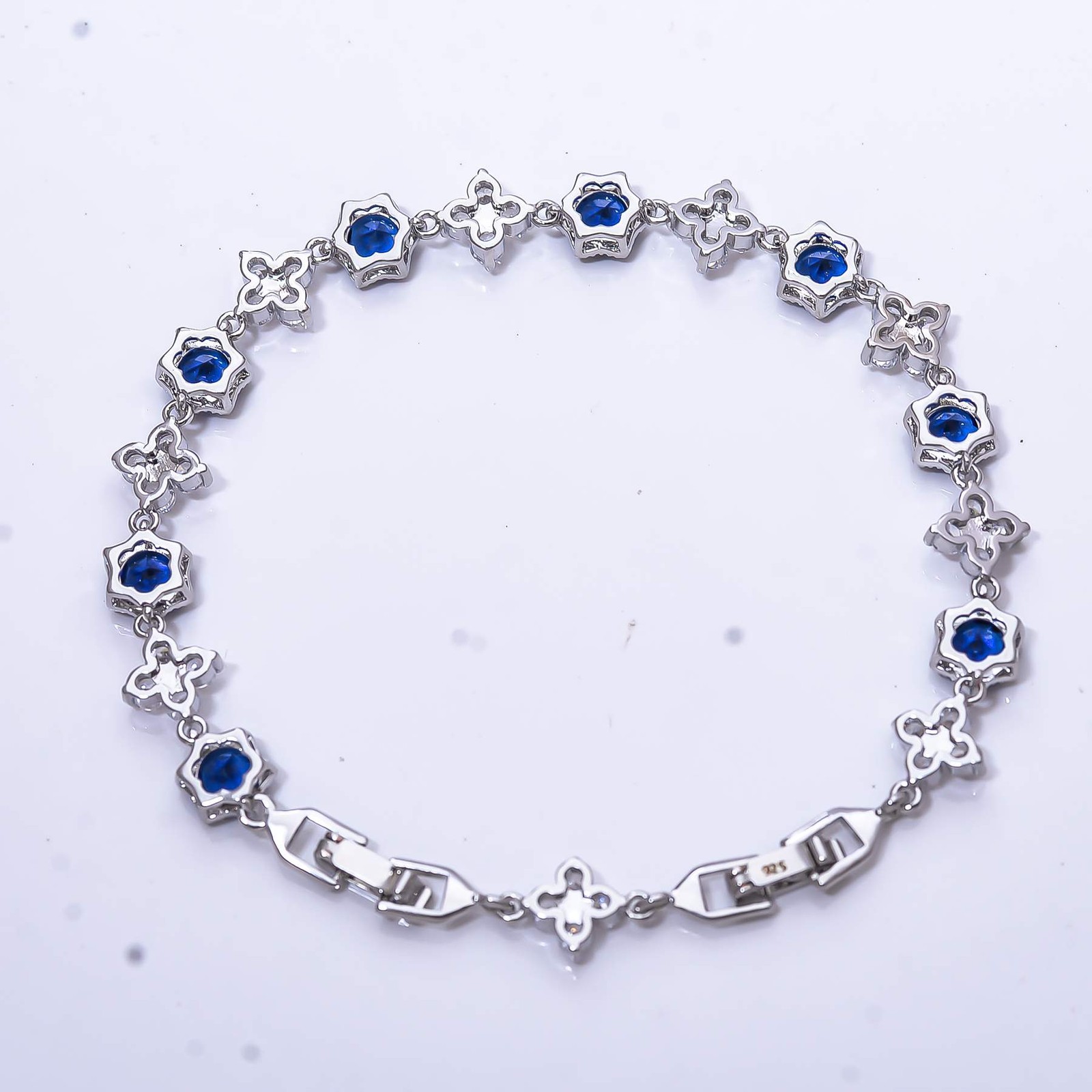 Blue Sapphire & CZ – Simulated 925 Sterling Silver Tennis Bracelet 8.99″ B67