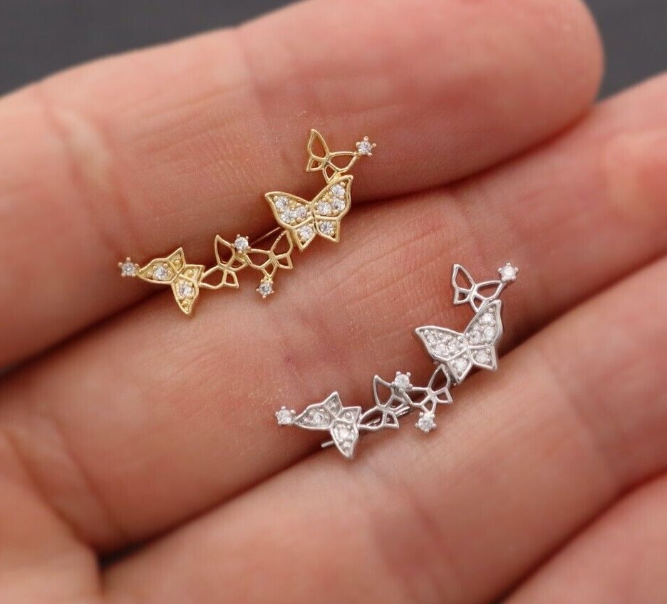 Butterfly Crawler Gold Silver Cartilage Helix Lobe Tragus Conch Earring Gift Her