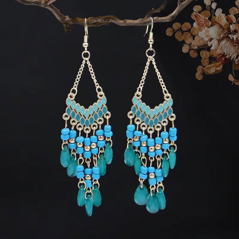 6Pairs Boho Beaded Dangle Earrings Retro Ethnic Tassel Drop Jewelry for Gift