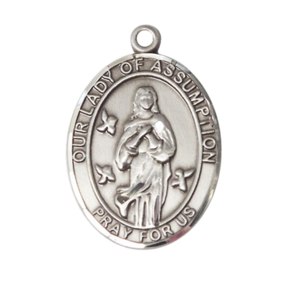Sterling Silver Our Lady of Assumption Medal 24″ Lobster Claw Chain Necklace