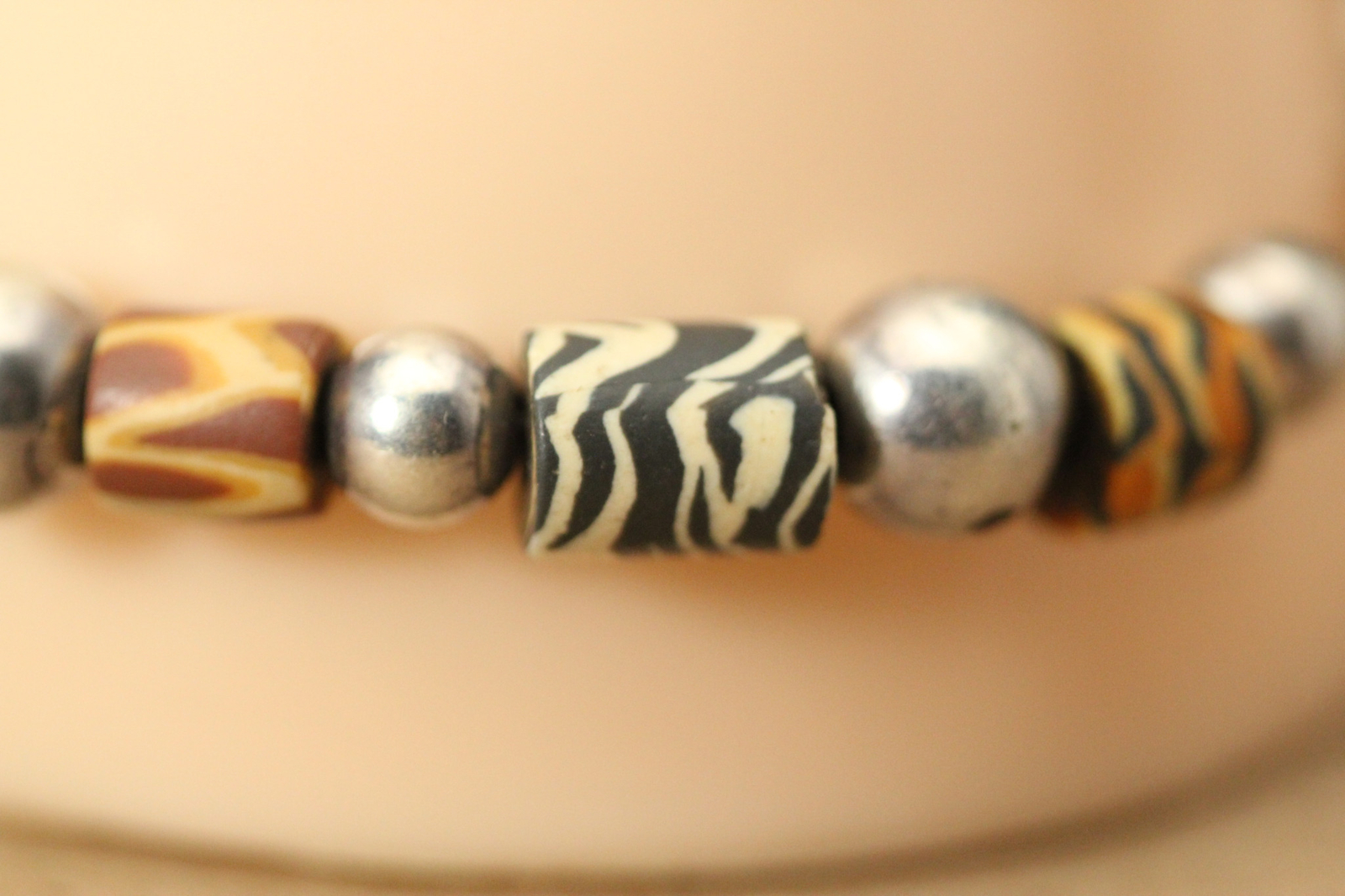 Animal Print Beads 925 Sterling Silver Bracelet 7-1/2″ 9.1 Grams (BR5358)