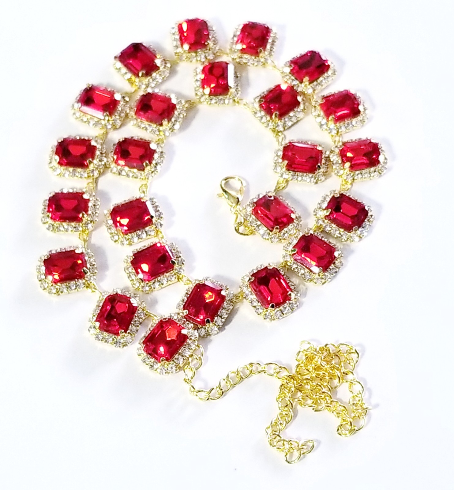Red Statement Choker Rhinestone Necklace Bridal Prom Pageant Jewelry